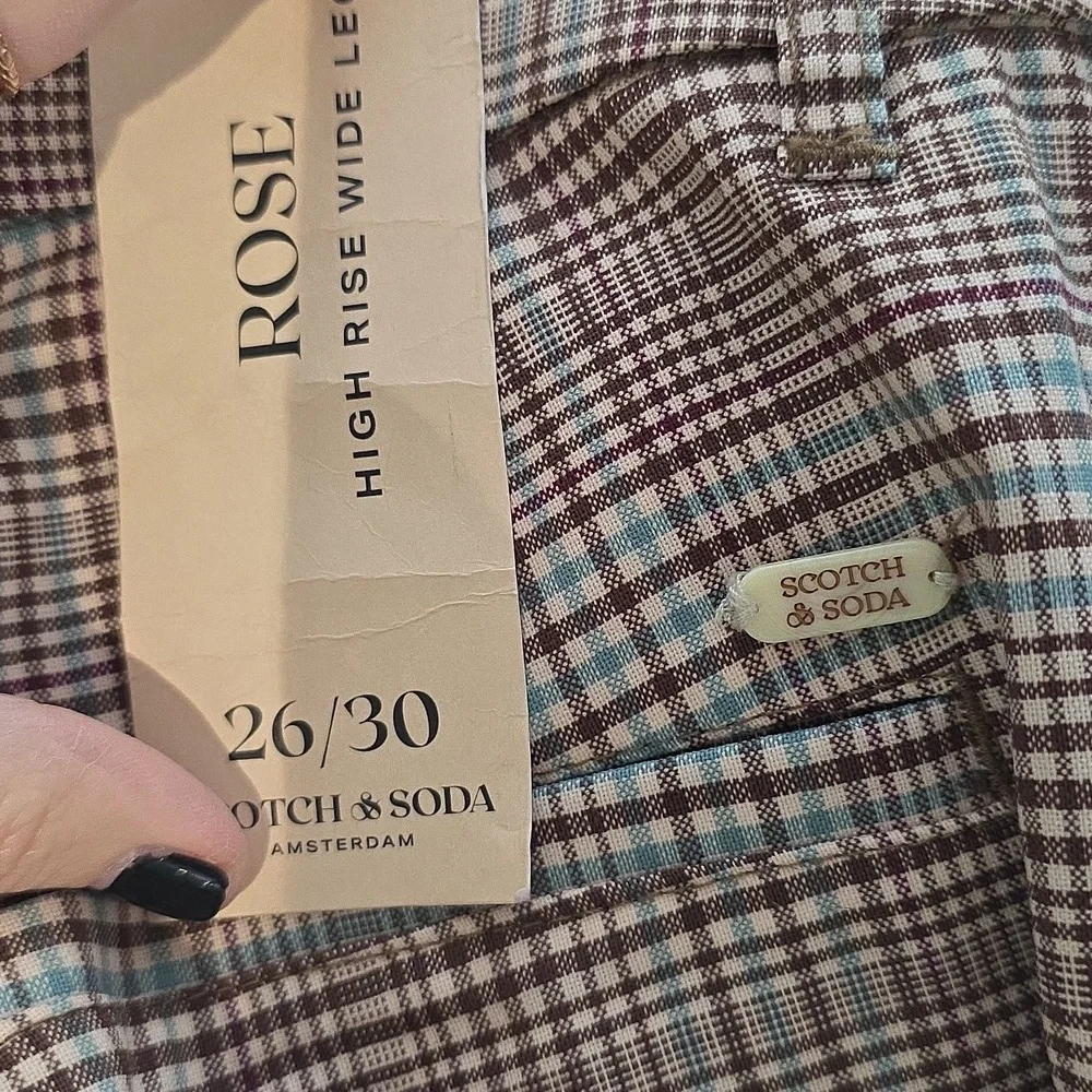 Scotch & Soda Checkered Rose High Rise Wide Leg Pants New - Picture 2 of 6